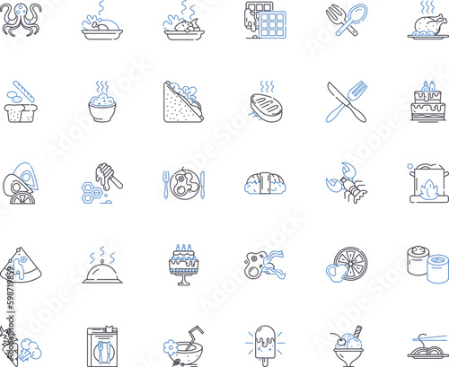 Comestibles line icons collection. Food, Beverage, Cuisine, Edible, Meal, Snack, Dish vector and linear illustration. Flavor,Condiment,Seasoning outline signs set Generative AI