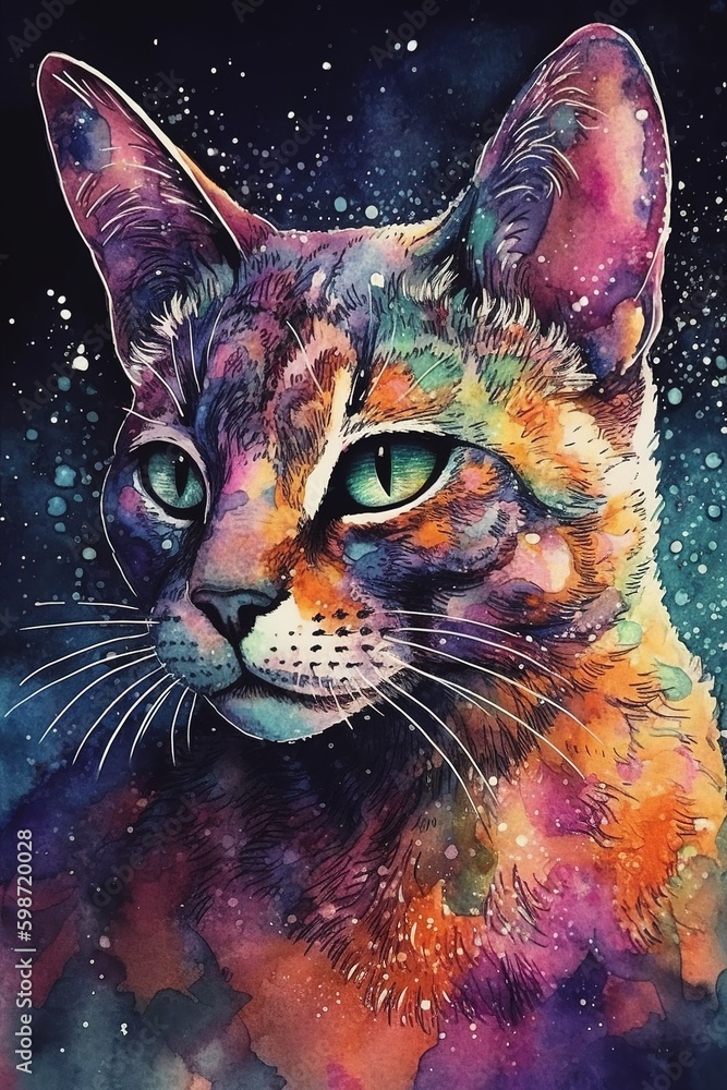 Fototapeta Beautiful cat painting graphic design,generative ai