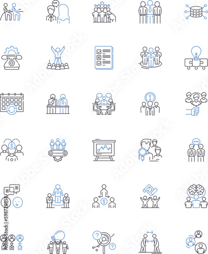 Band members line icons collection. Musicians, Guitarists, Drummers, Singers, Bassists, Keyboardists, Percussionists vector and linear illustration. Vocalists,Saxophonists,Trumpeters Generative AI