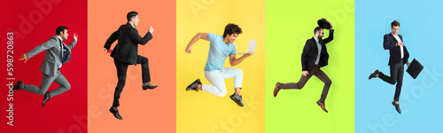 Collage of jumping business...