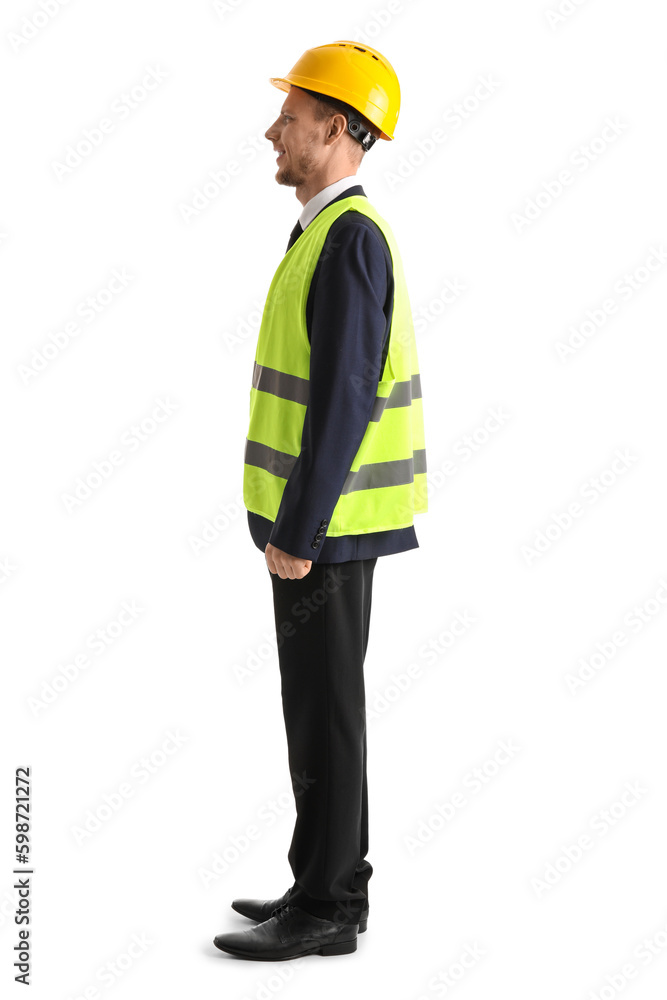 Male architect in vest on white background Male architect in vest on white background