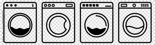 Set of washing machine icons. Home electric appliances. Vector illustration isolated on transparent background