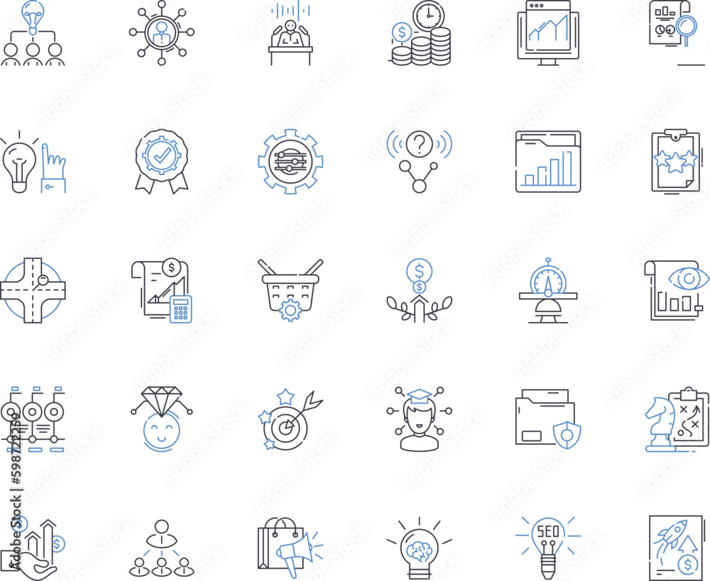 Brand Development line icons collection. trategy, Positioning, Identity, Messaging, Image, Reputation, Differentiation vector and linear illustration. Recognition, Consistency, Generative AI