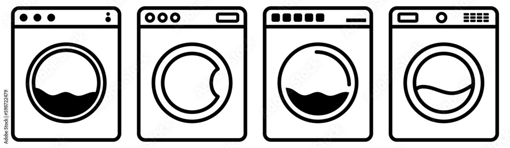 Washing machine line icons. Vector illustration isolated on white background