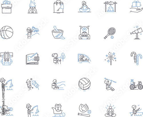 Amusement industry line icons collection. Thrills, Rides, Fun, Entertainment, Games, Adrenaline, Excitement vector and linear illustration. Park,Rollercoasters,Attractions outline signs Generative AI
