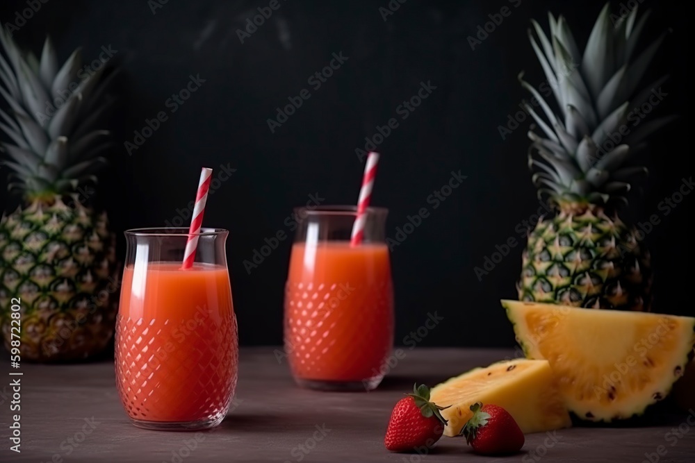 illustration, smooth strawberry juice, pineapple, orange, generative ai illustration, smooth strawberry juice, pineapple, orange, generative ai