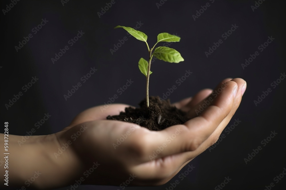 illustration, plant sprout in hand, generative ai. illustration, plant sprout in hand, generative ai.