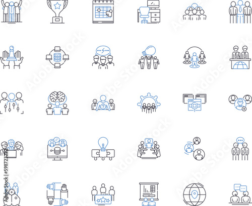 Teamwork and cooperation line icons collection. Collaboration, Unity, Synergy, Partnership, Trust, Coordination, Mutualism vector and linear illustration. Generative AI