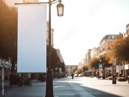 Mockup blank white street banner on cities. London, Amsterdam, Paris, Berlim Generative ai. #598723430