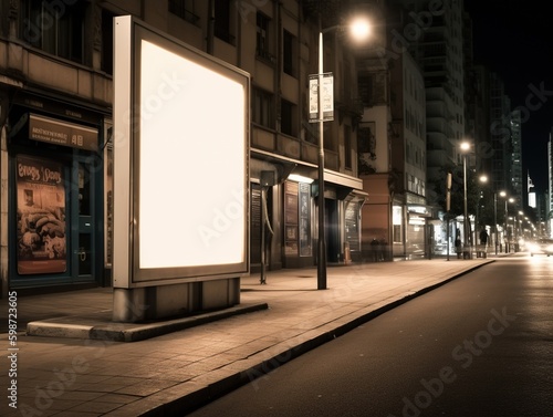 Billboard street mockup. Blank street advertising stand modern. Green, red, bus stop, Paris, New York, São Paulo, generative ai. Advertsign, marketing, billboard. 