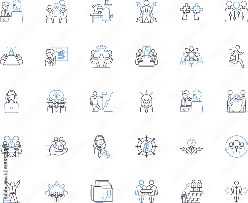 Workspace line icons collection. Productivity, Organization, Collaboration, Comfort, Flexibility, Clutter-free, Inspiration vector and linear illustration. Generative AI
