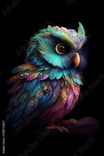 illustration, cute spooky colorful owl, generative ai © Jorge Ferreiro