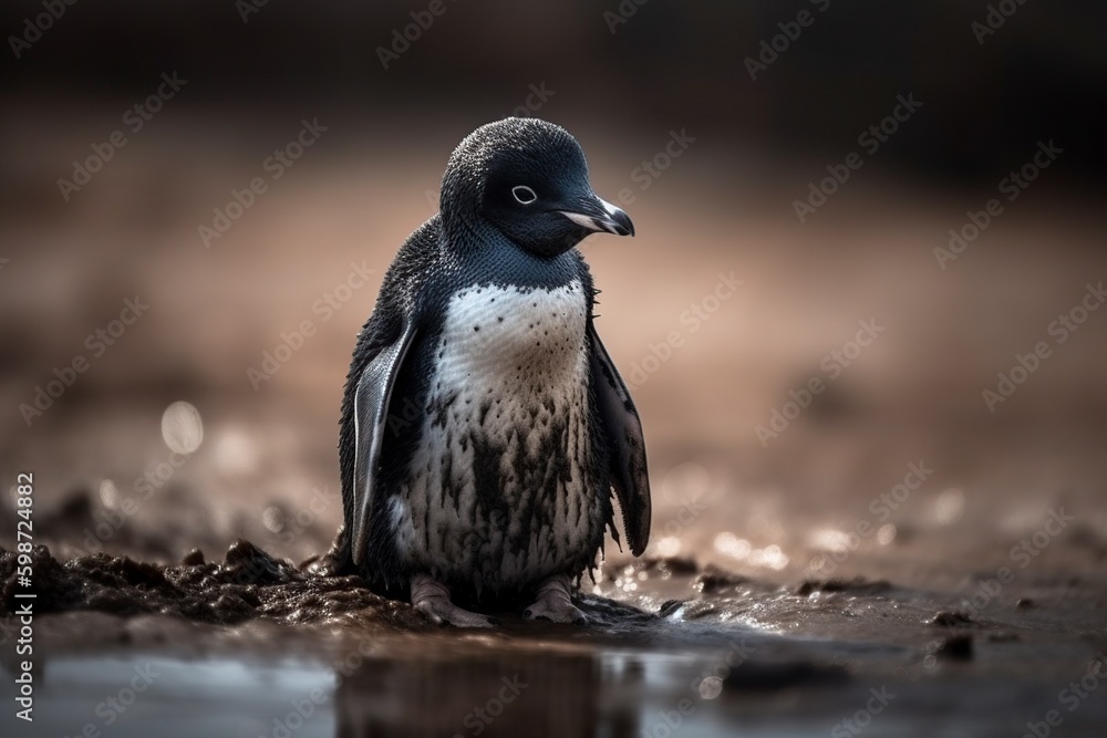 Fototapeta premium illustration, cute little penguin, ai generative.