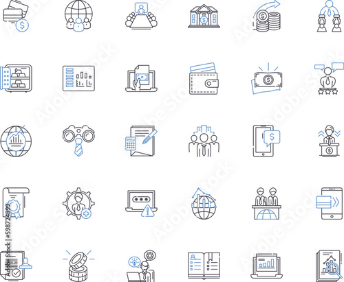 Takeover line icons collection. Acquisition, Merger, Conversion, Subjugation, Conquest, Oust, Annexation vector and linear illustration. Usurpation,Dominance,Assumption outline signs set Generative AI