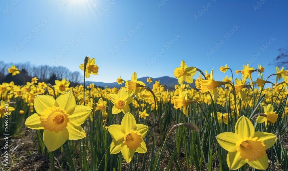  a field full of yellow flowers under a bright blue sky.  generative ai
