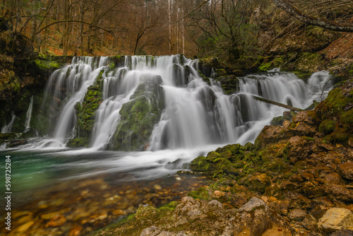 Fototapeta Naklejka Na Ścianę i Meble -  Bohinj Bistrica waterfall and spring in north fresh Slovenia in nice forest
