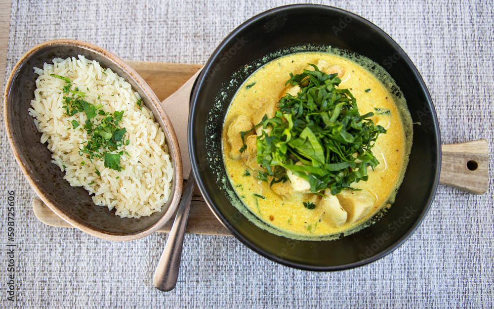 top view of plate of curry and rice top view of plate of curry and rice