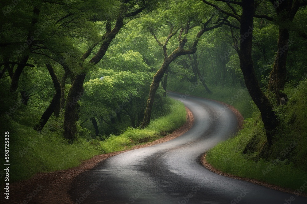 Obraz premium A long winding road. Generative AI.