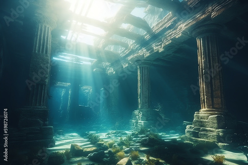 An ancient, mystical city submerged underwater. generative AI