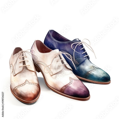 Watercolor illustration of shoes on a white background. Generative AI.