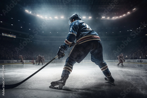 an ice hockey player shooting the puck. generative AI