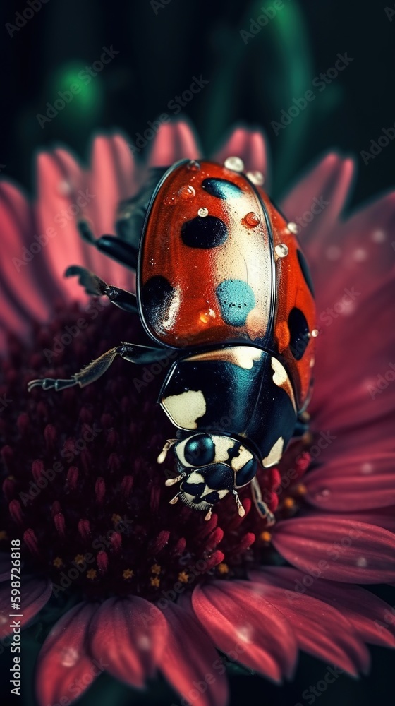 Naklejka premium Ladybug on the flower. Generative AI.