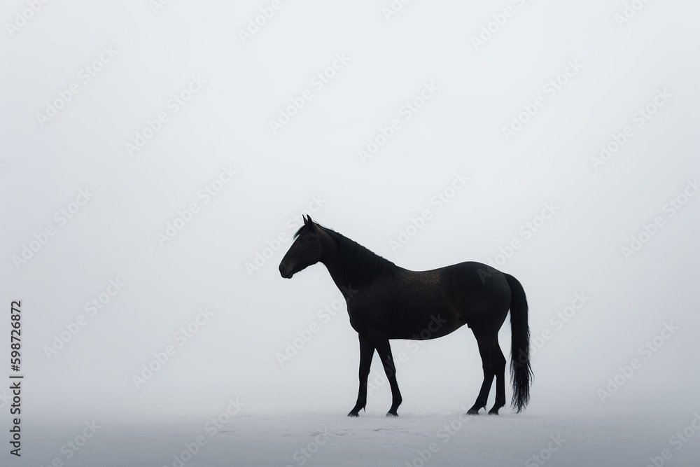 Minimalist picture of a black horse. Generative AI. Minimalist picture of a black horse. Generative AI.