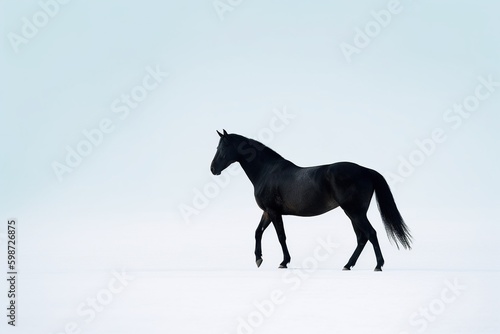 Minimalist picture of a black horse. Generative AI.