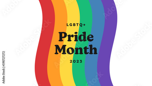 Pride Month Banner. LGBTQ+ Pride Month Banner Design Vector with Pride Month Logo on Rainbow Flag Background. Vector Illustration photo