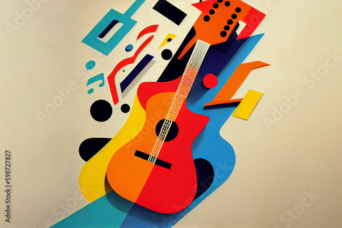 Abstract colorful guitar picture. Digital illustration. Ready to poster usage