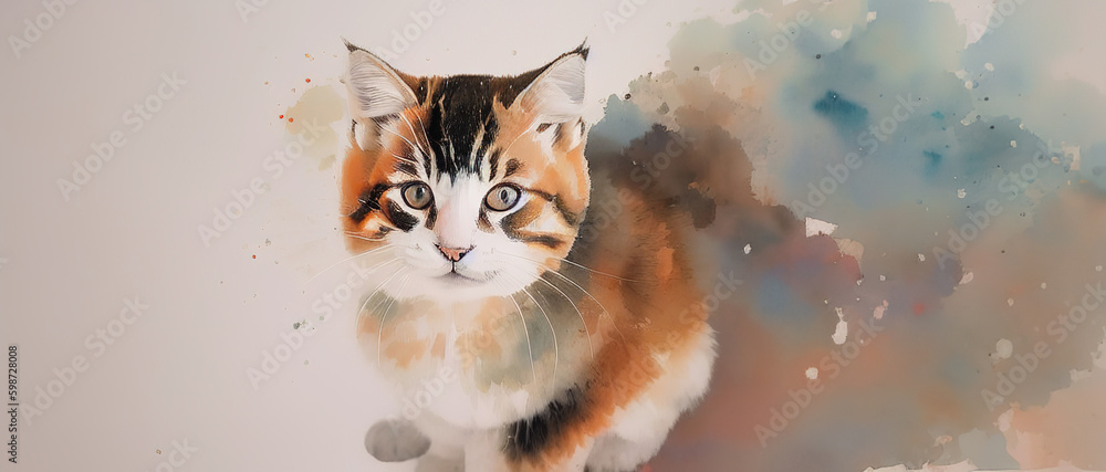 Obraz premium Illustration of a cute fluffy cat, Generative AI.