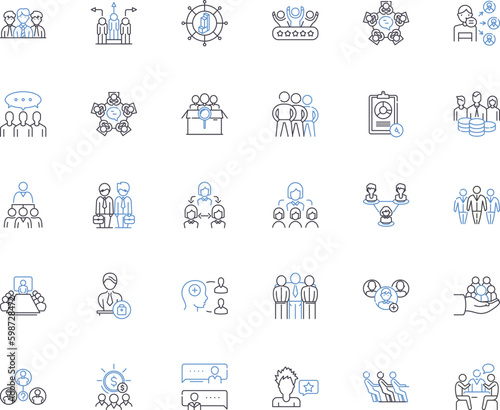 Regulating employees line icons collection. Accountability, Productivity, Compliance, Policies, Management, Monitoring, Guidelines vector and linear illustration. Generative AI