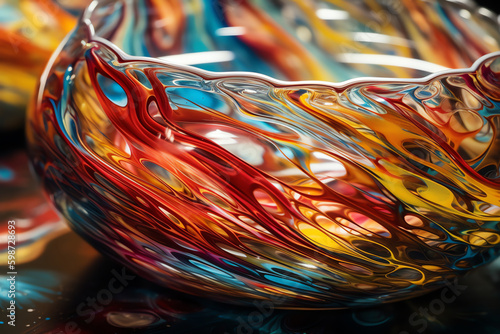 Close-up of a colorful vibrant, swirling glass. generative AI