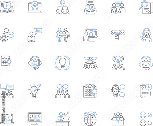Querying and clarifications line icons collection. Inquiry, Clarification, Confusion, Questioning, Verification, Elucidation, Interrogation vector and linear illustration. Generative AI