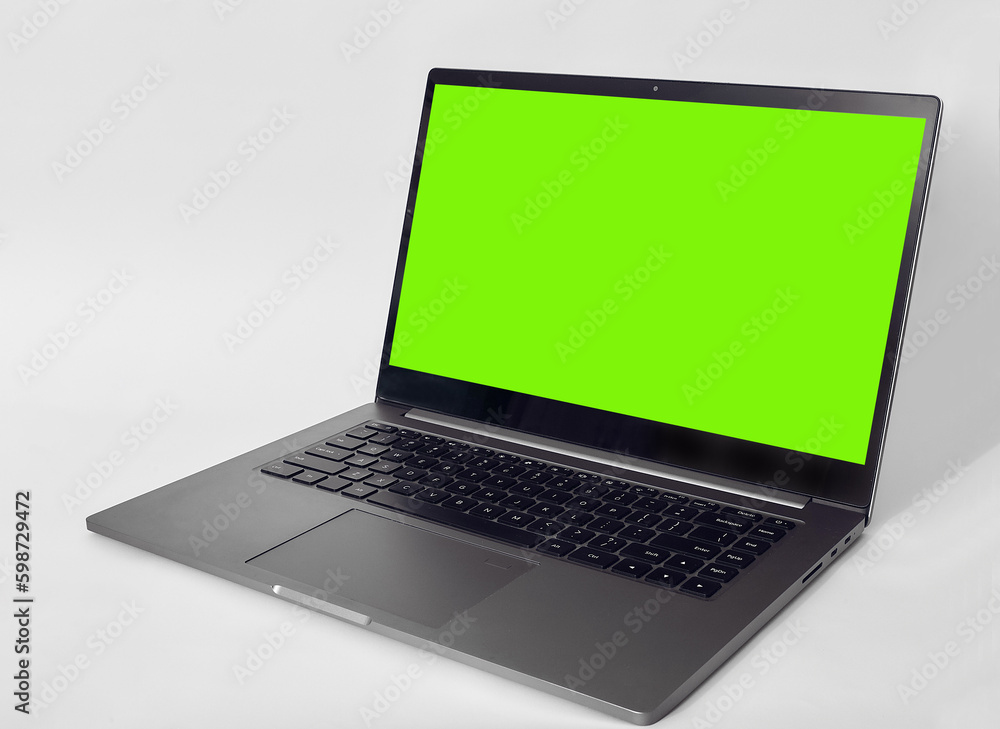 Gray laptop notebook with blank screen on white background Gray laptop notebook with blank screen on white background
