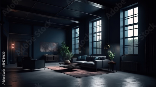 Modern dark home interior background  loft interior  3d render  Bright color. Generative Ai