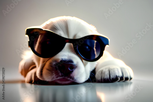 Puppy Perfection: AI-Generated Cute White Puppy with Sunglasses © Christopher