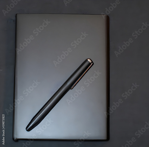Stylo et livre sur fond noir, generative AI