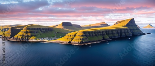Panoramic view into the bay  Faroe Islands Generative AI.