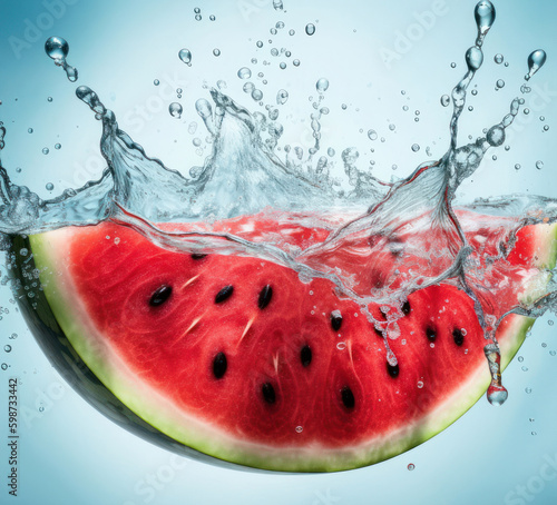 Watermelon in water. Illustration AI Generative.