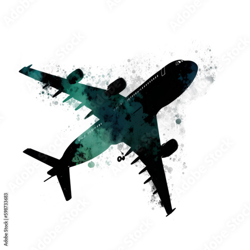 Watercolor airplane. Illustration AI Generative.