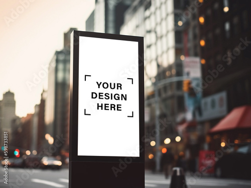 Vertical blank white billboard mockup on the streets photo