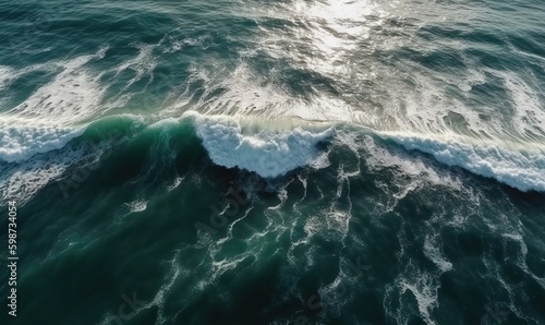  a large body of water with a wave coming towards the shore. generative ai