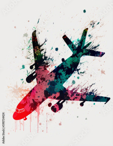 Watercolor airplane. Illustration AI Generative.
