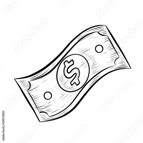 Hand Drawn Dollar Paper Vector cash money or dollar bill engraving style  icon. Money vintage line icon Design. USD logo illustration Vector EPS 10 Icon. Linear style sign, for mobile ui concept.