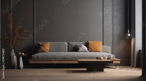 Living room interior in luxury industrial style. Generative Ai