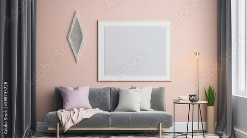 Mockup frame in cozy living room interior. Generative Ai © hassanmim2021
