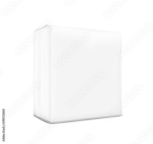 Square stand bag with handle mockup. Vector illustration isolated on white background. Perfect for presentation nappies, diapers, pants, wet wipes, food, cleaning products, household, etc. EPS10.