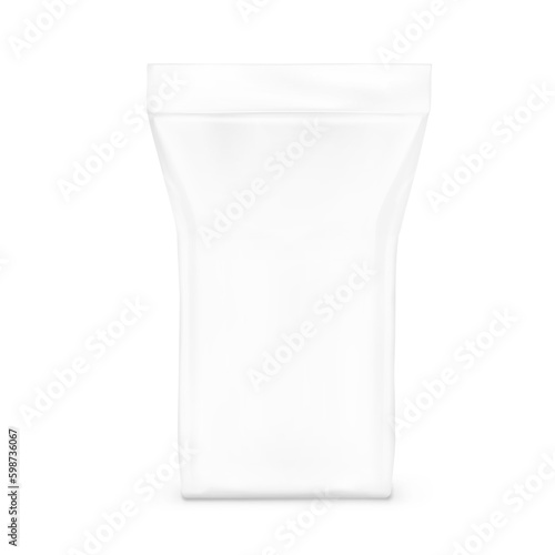 Clear stand up bag mockup. Vector illustration isolated on white background. Front view. Can be use for template your design, presentation, promo, ad. EPS10.	