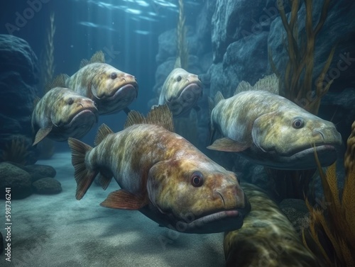 Group of Cod in natural habitat (generative AI)